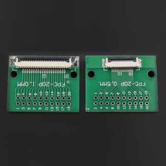 FPC/FFC-adapterkort 20 pin, side for 1,0 mm og side for 0,5 mm flatkabel, med hull for 2,54 mm stiftlist